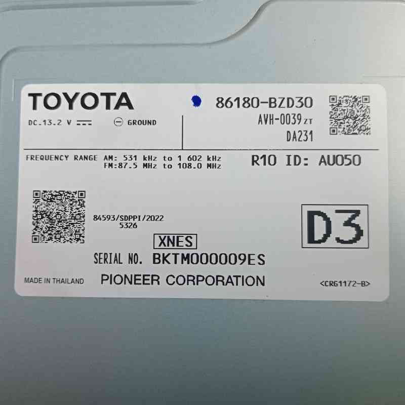 Head Unit Toyota Yaris Cross 2023-2024 86180-BZD30 D3 Bensin