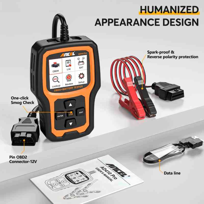 Ancel Battery Tester AD410 PRO and OBD2 Code Reader 2 in 1