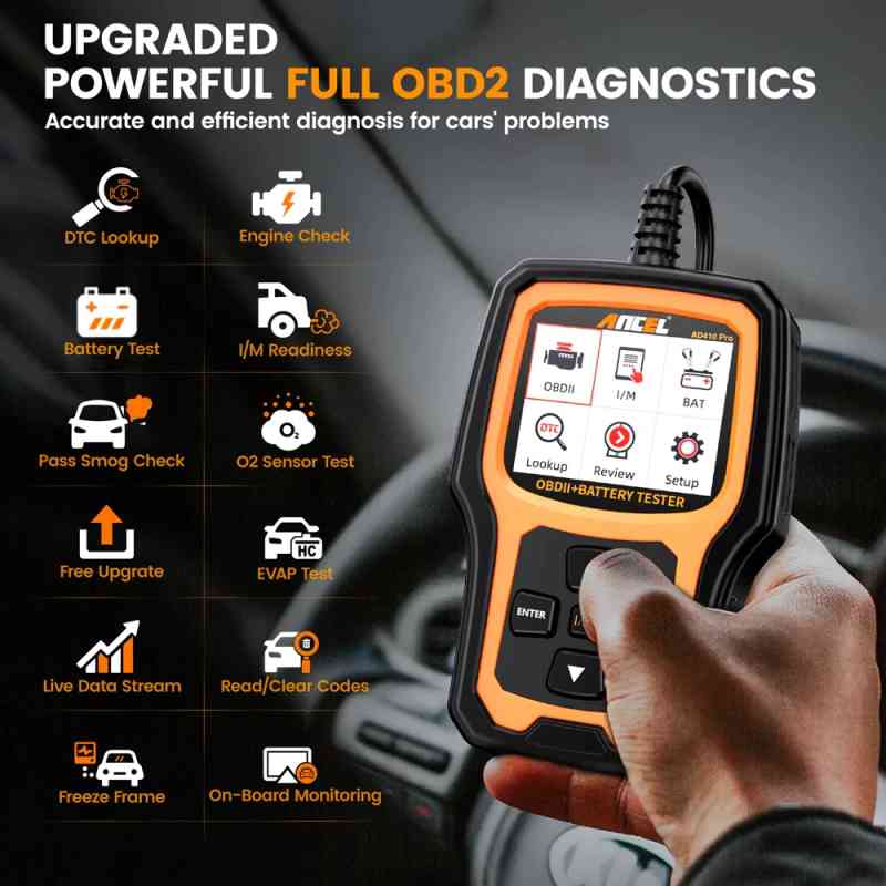 Ancel Battery Tester AD410 PRO and OBD2 Code Reader 2 in 1