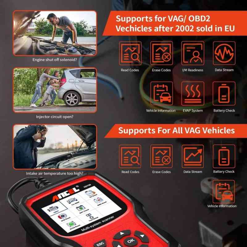 ANCEL VD700 Car Diagnosis Full System OBD2 Code Reader Specially for VAG Vehicles