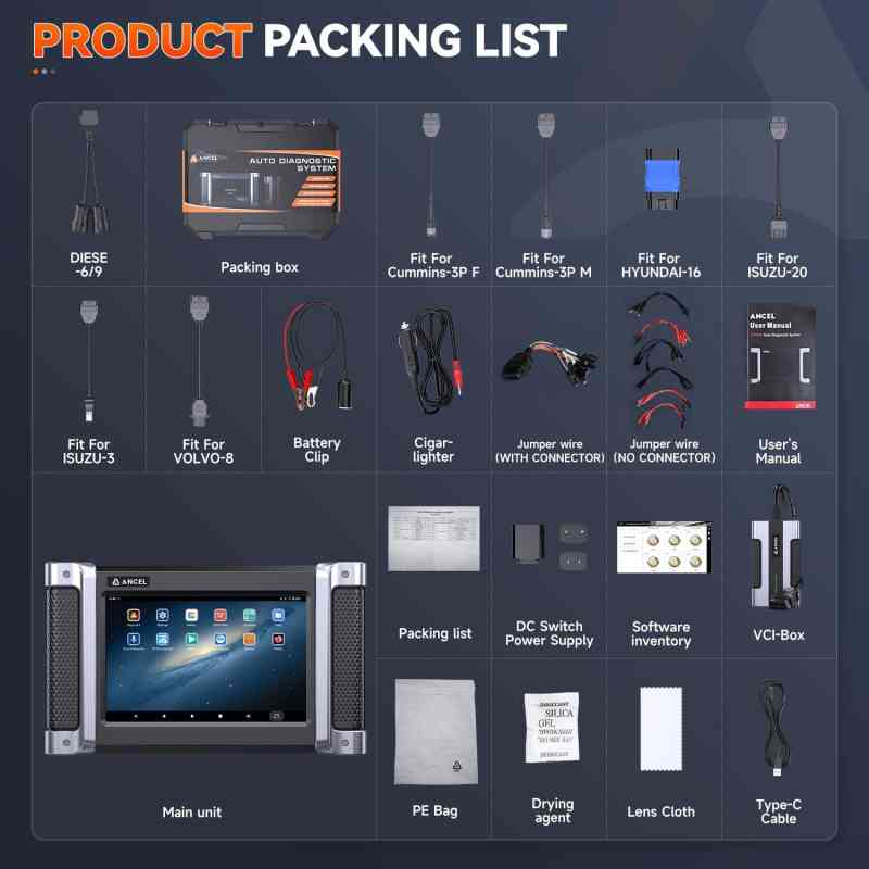 ANCEL HD8000 DPF Regenaration Heavy Truck Scanner Service Reset Action Test Special Functions Calibration Function