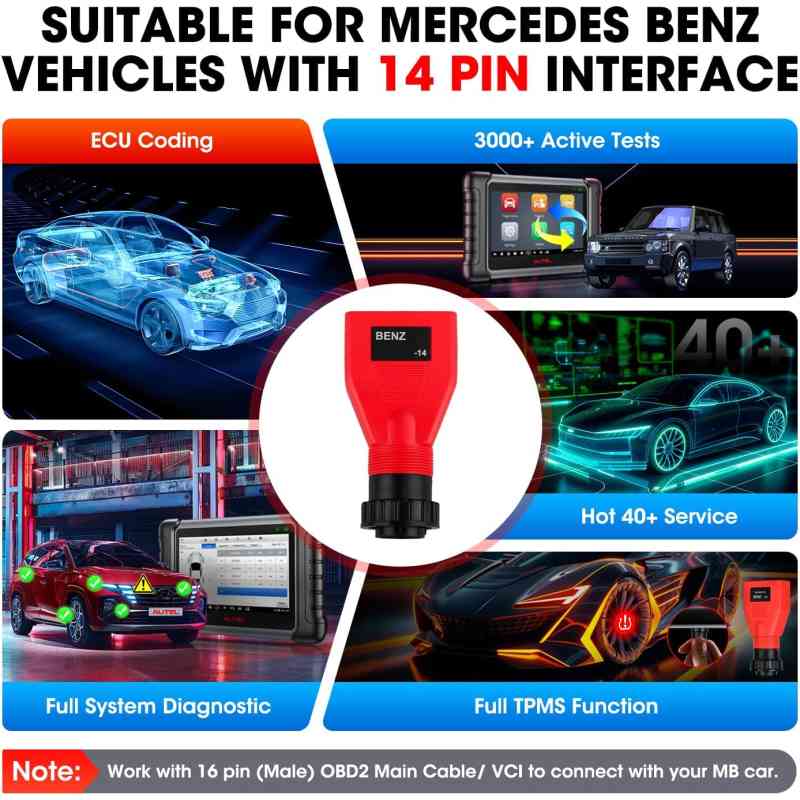 Kabel Adaptor OBD2 ke Konektor Mercedes Benz 14 Pin AUTEL