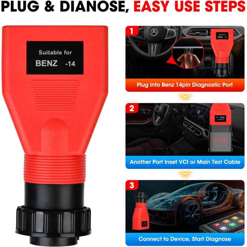 Kabel Adaptor OBD2 ke Konektor Mercedes Benz 14 Pin AUTEL